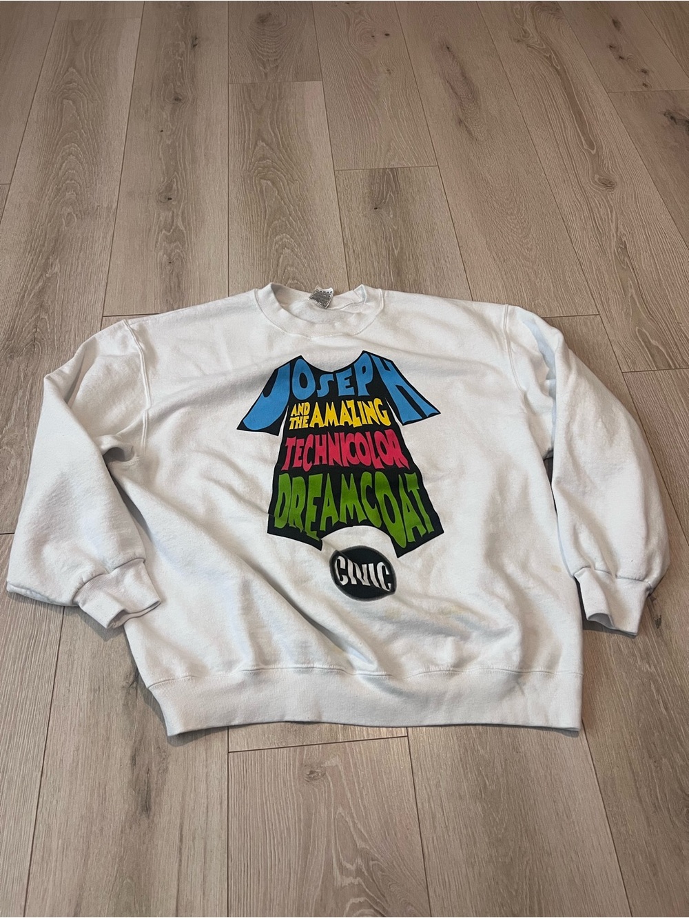 Fruit of the Loom White Graphic Sweatshirt with Multicolor Print